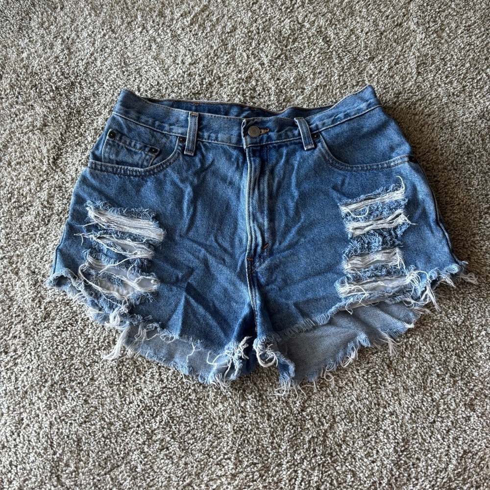 Levi's 550 Distressed High-Waist Denim Shorts
